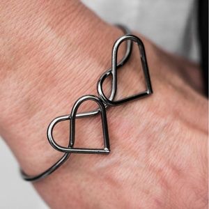 Black Cuff Bracelet - When Two Hearts Become One